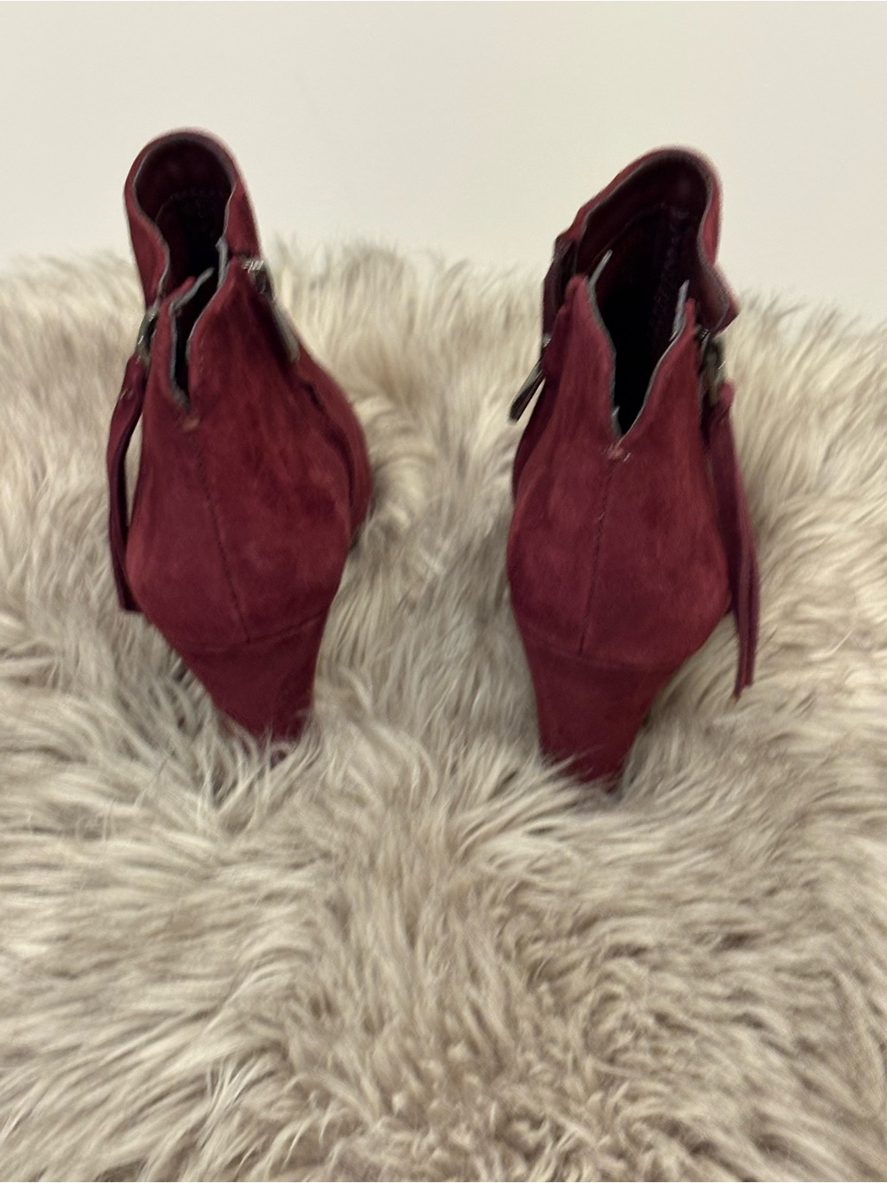 Sam Edelman Wine Burgundy Suede Pointed Ankle Booties with Side Zip